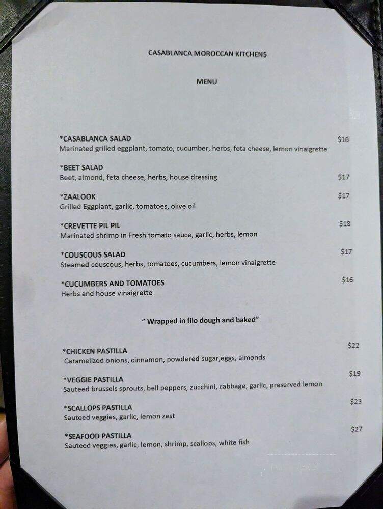 Casablanca Moroccan kitchens - Beverly Hills, CA menu_pic