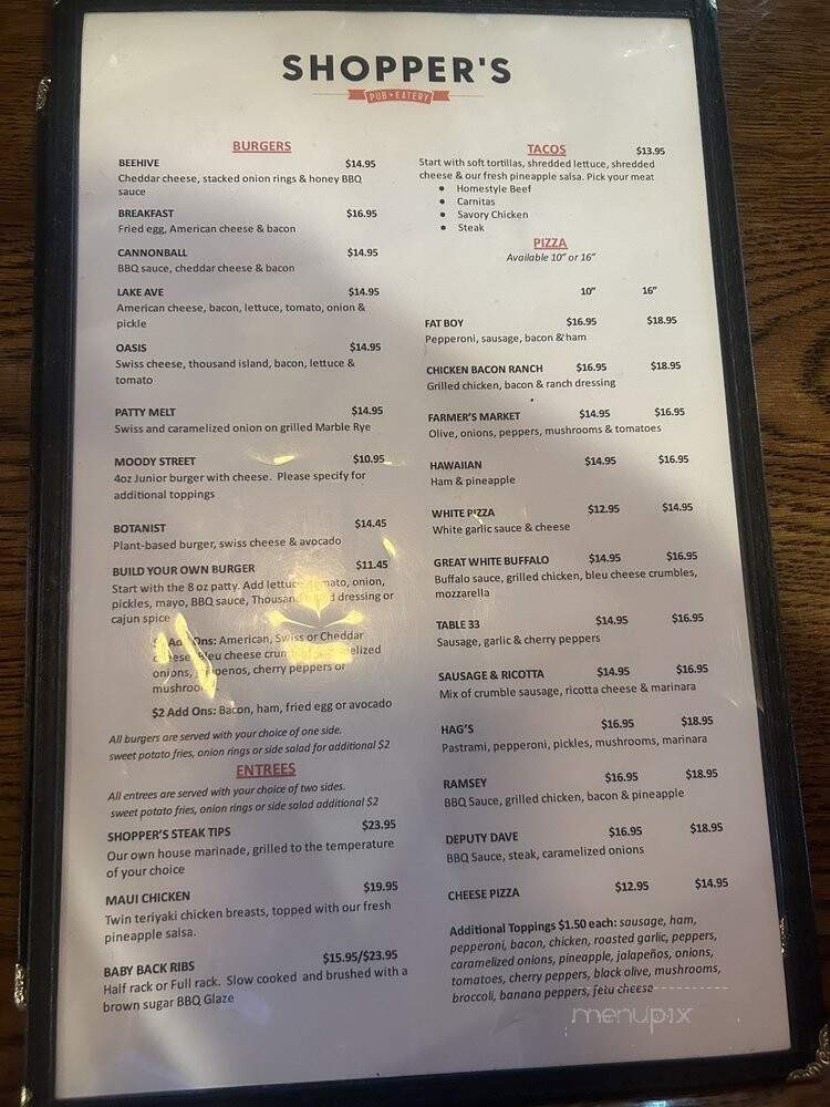 Shopper's Pub Eatery - Manchester, NH menu_pic