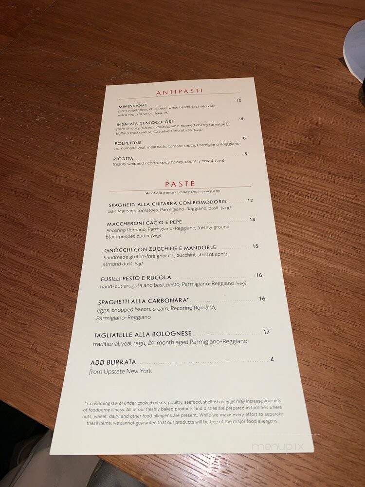 Felice Pasta Bar - Brooklyn, NY menu_pic