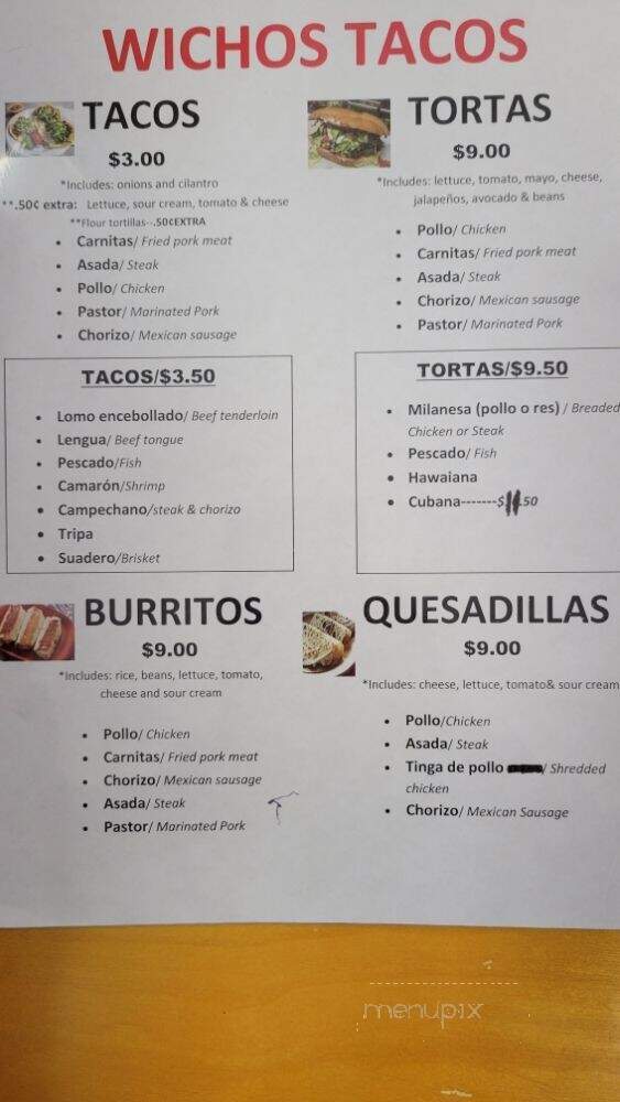 Wichos Tacos - Indianapolis, IN menu_pic