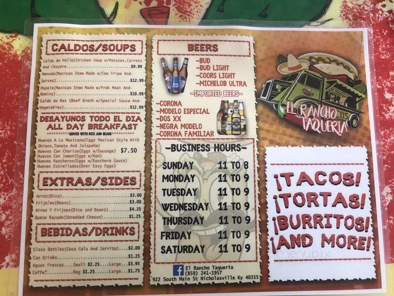 El Rancho Taqueria - Nicholasville, KY menu_pic