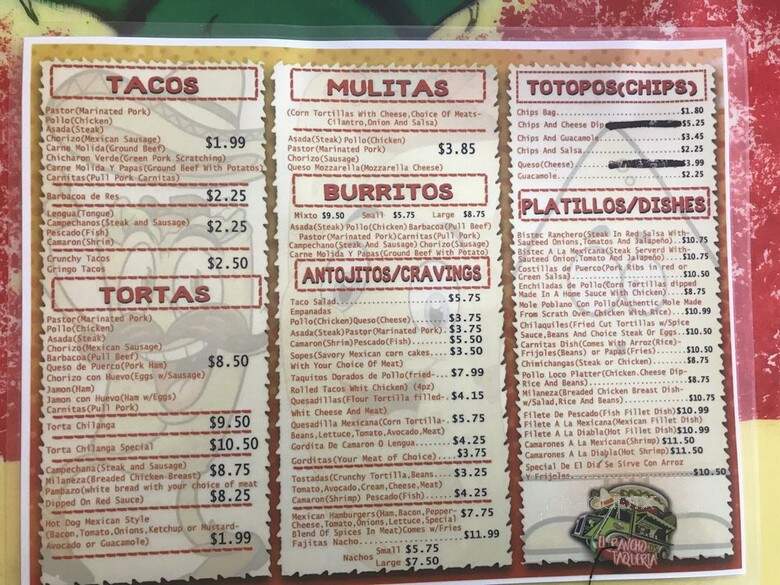 El Rancho Taqueria - Nicholasville, KY menu_pic