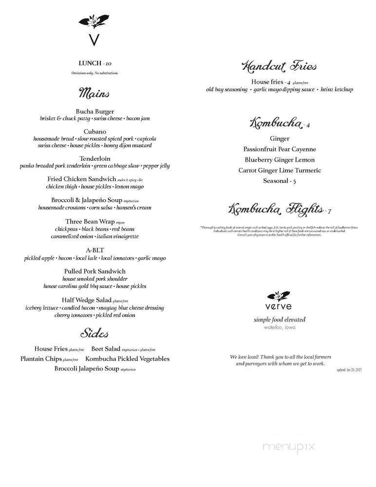 Verve Kombucha Kitchen and Bar - Waterloo, IA menu_pic