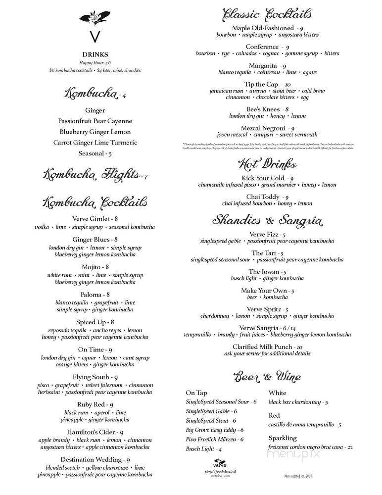 Verve Kombucha Kitchen and Bar - Waterloo, IA menu_pic