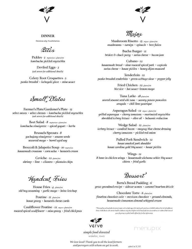 Verve Kombucha Kitchen and Bar - Waterloo, IA menu_pic
