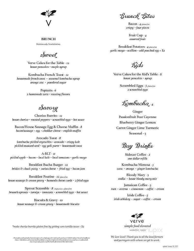 Verve Kombucha Kitchen and Bar - Waterloo, IA menu_pic