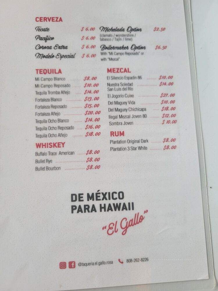 Taqueria El Gallo Rosa - Kailua, HI menu_pic