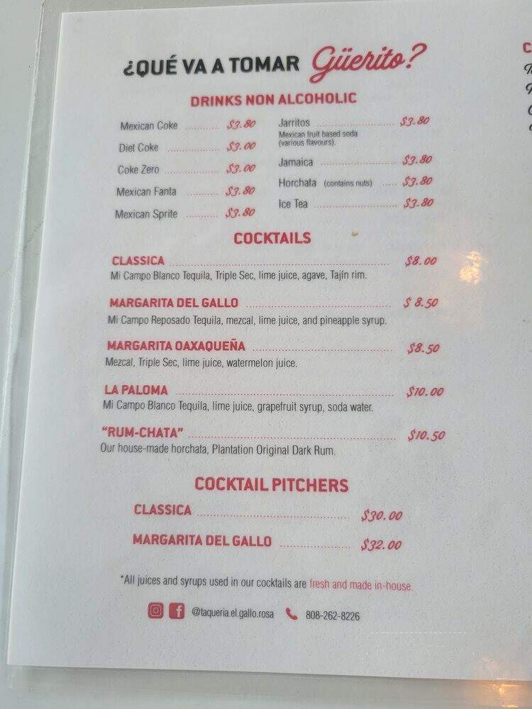 Taqueria El Gallo Rosa - Kailua, HI menu_pic