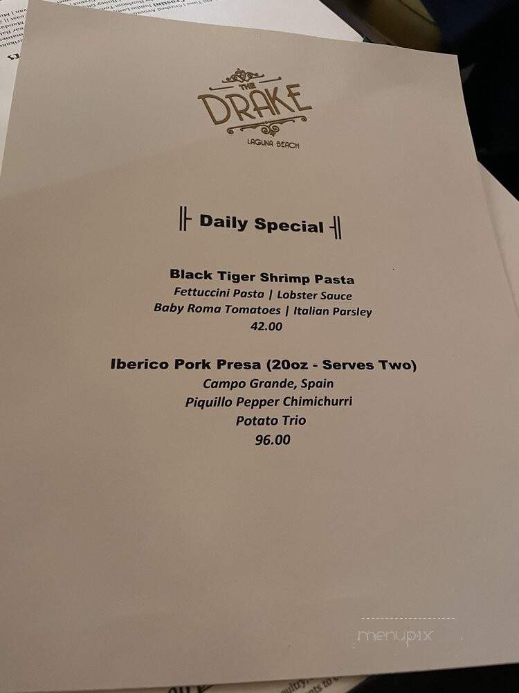 The Drake - Laguna Beach, CA menu_pic