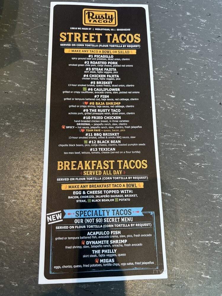Rusty Taco - Midlothian, VA menu_pic