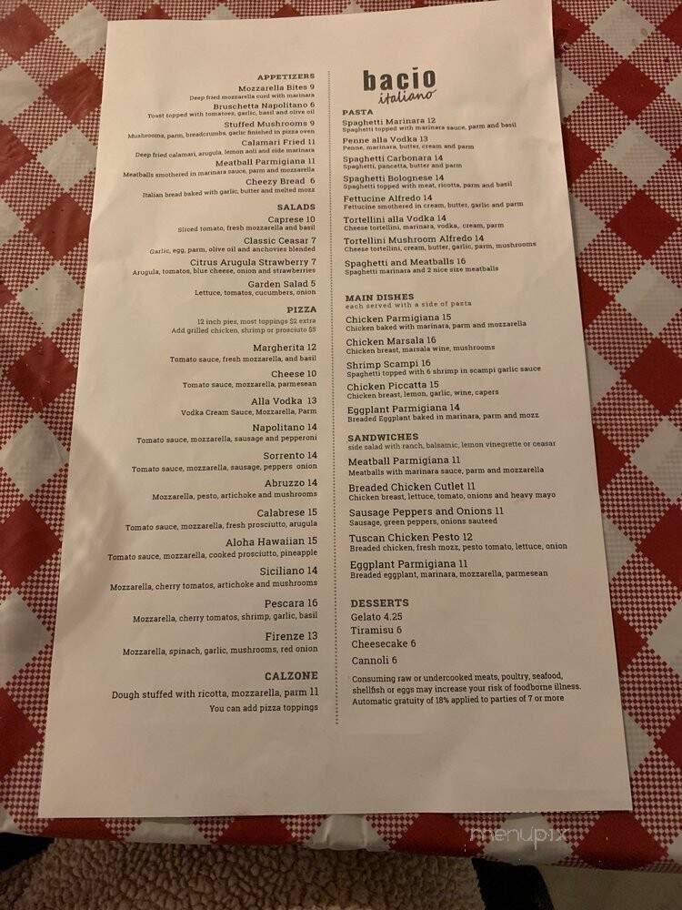 Bacio Italiano - Tucson, AZ menu_pic