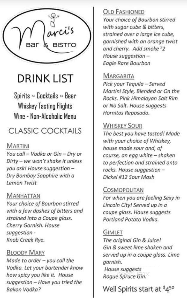 Marci's Bar and Bistro - Lincoln City, OR menu_pic