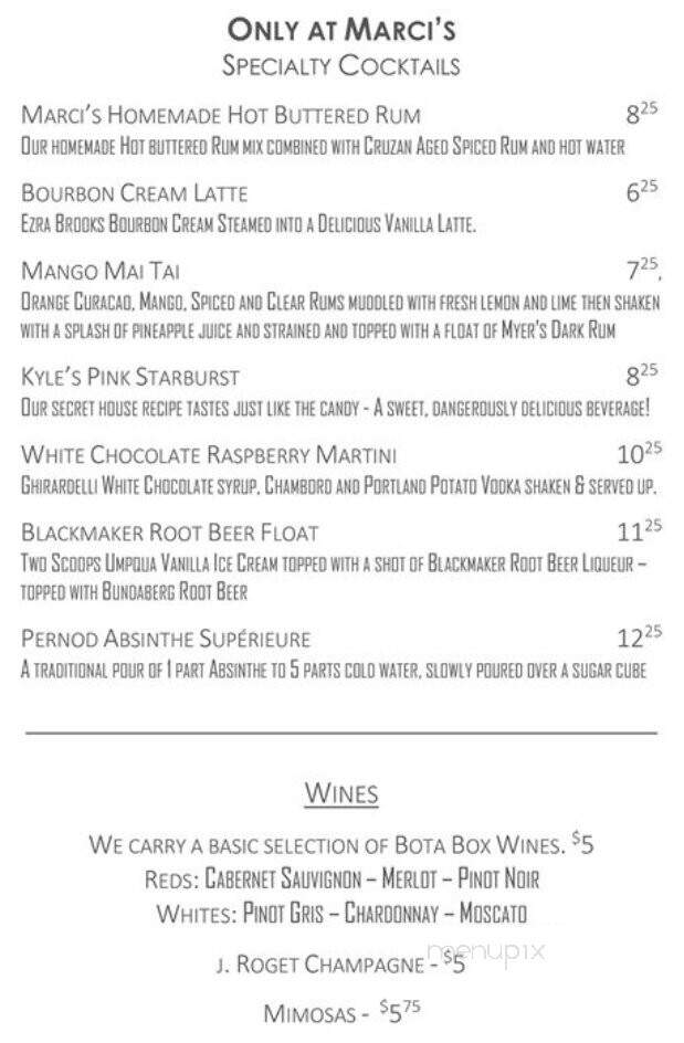 Marci's Bar and Bistro - Lincoln City, OR menu_pic