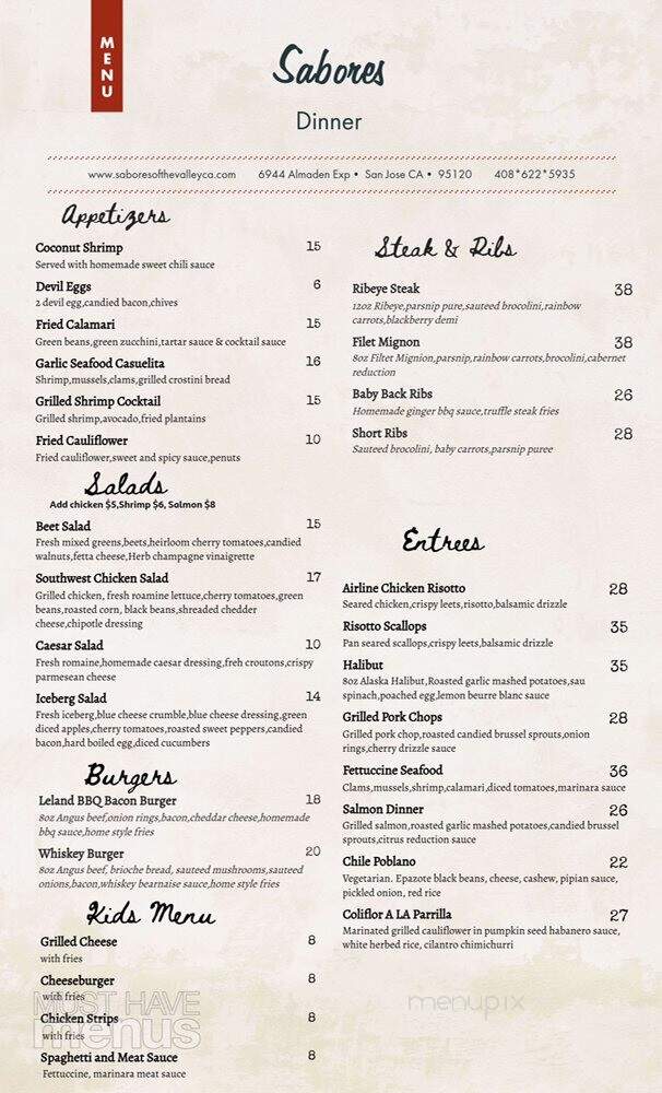 Sabores of The Valley - San Jose, CA menu_pic