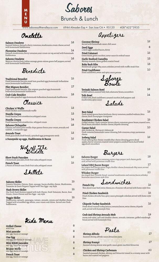 Sabores of The Valley - San Jose, CA menu_pic
