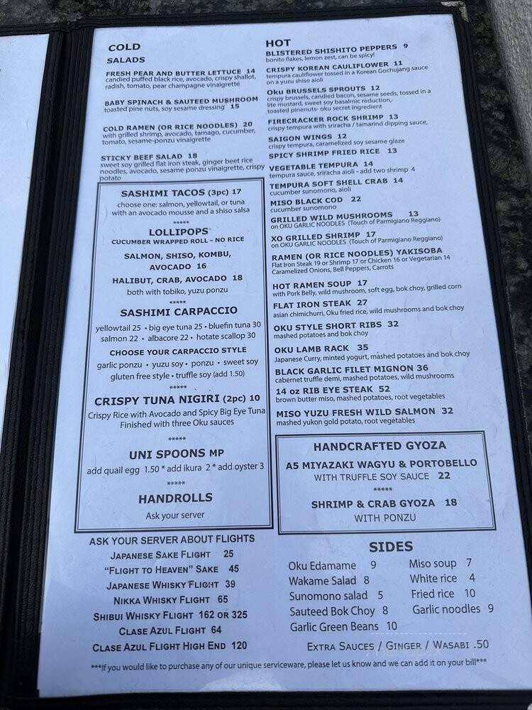 Oku - Santa Barbara, CA menu_pic