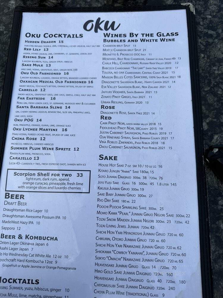 Oku - Santa Barbara, CA menu_pic
