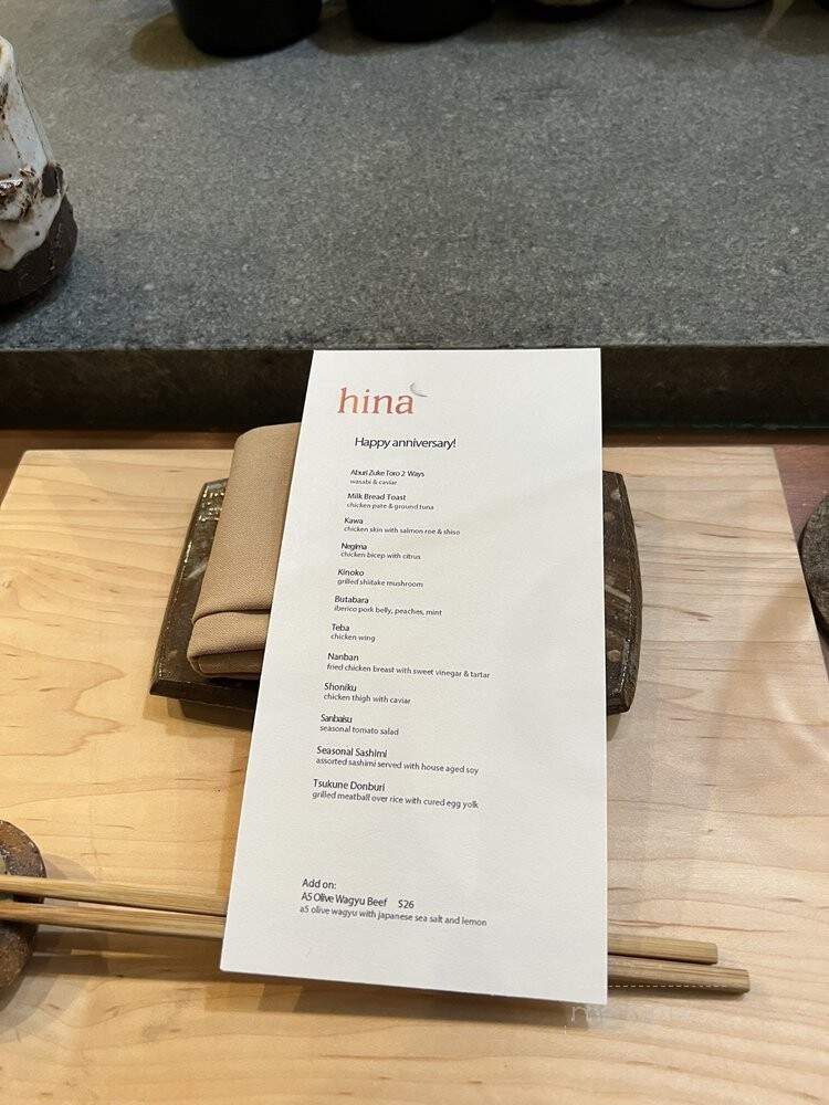 Hina Yakitori - San Francisco, CA menu_pic