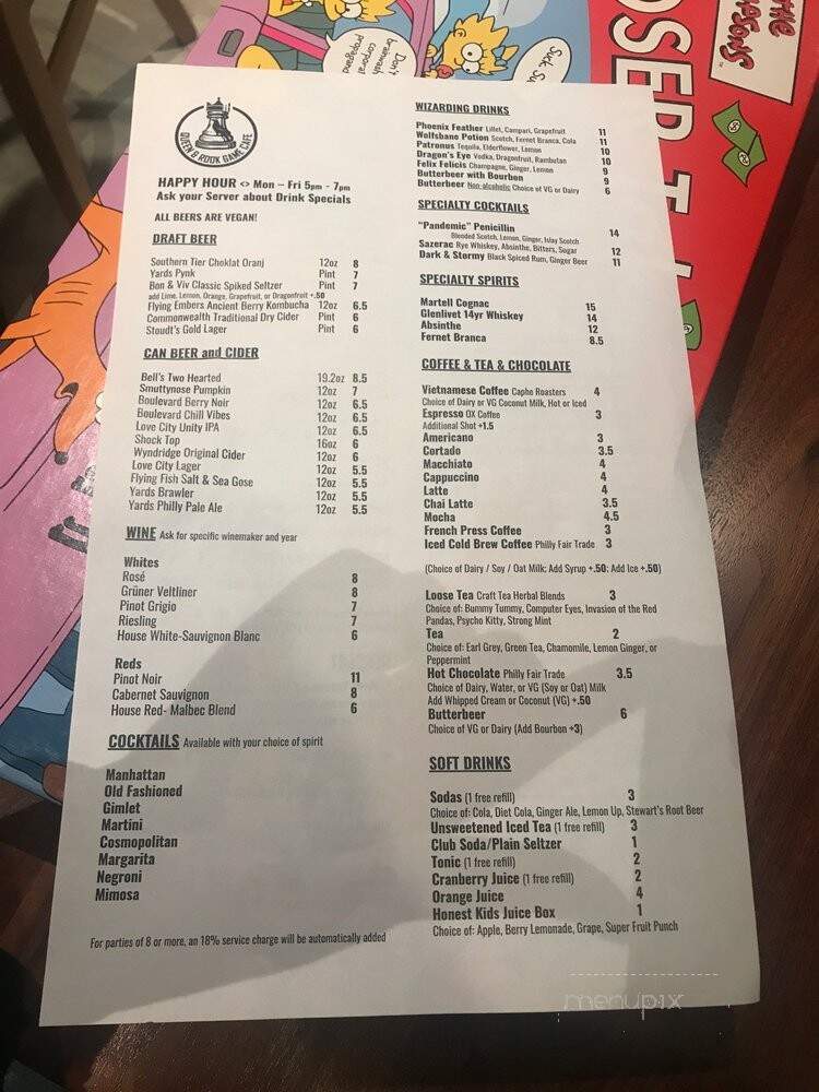 Queen & Rook Game Cafe - Philadelphia, PA menu_pic