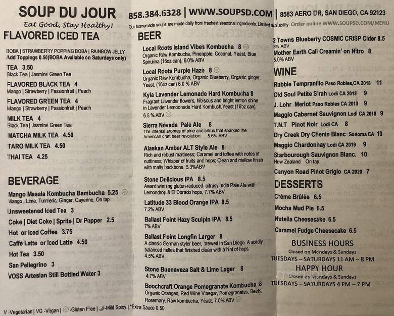 Soup Du Jour - San Diego, CA menu_pic