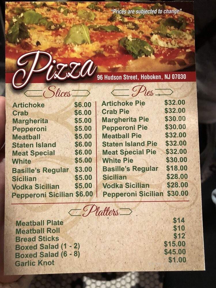 Artichoke Basille's Pizza - Hoboken, NJ menu_pic