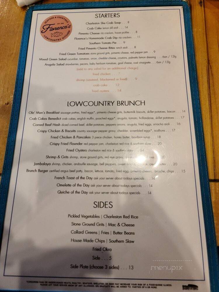 Florence's Lowcountry Kitchen - Charleston, SC menu_pic