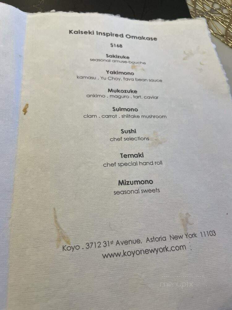 Koyo - Astoria, NY menu_pic