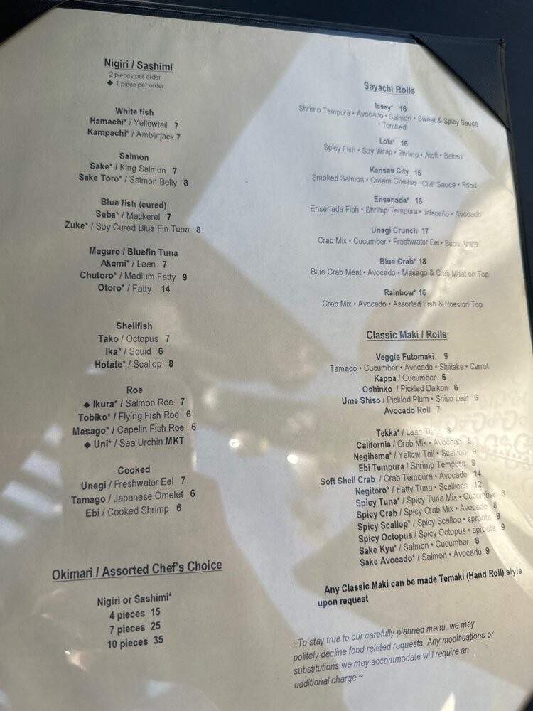 Sayachi - Kansas City, MO menu_pic