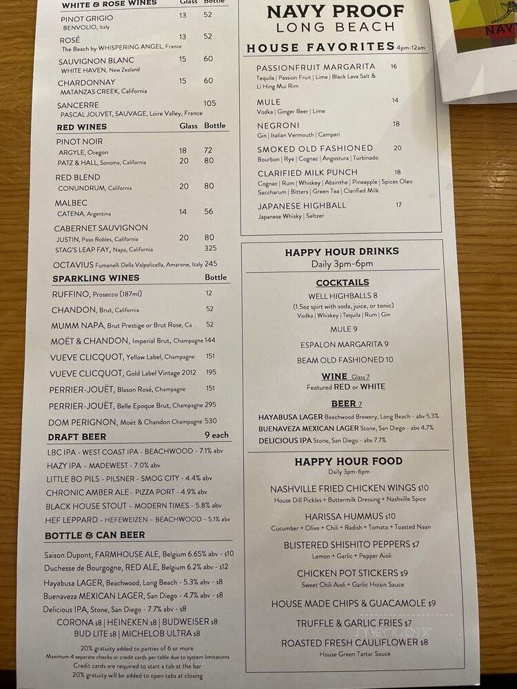Navy Proof Food & Spirits - Long Beach, CA menu_pic