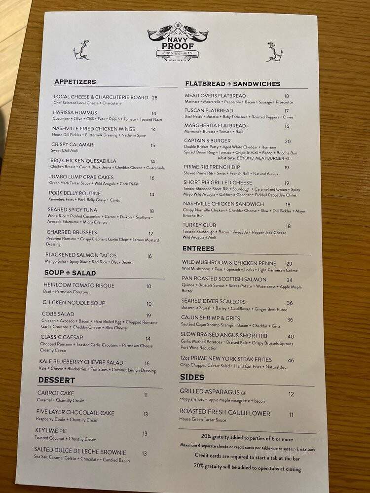Navy Proof Food & Spirits - Long Beach, CA menu_pic