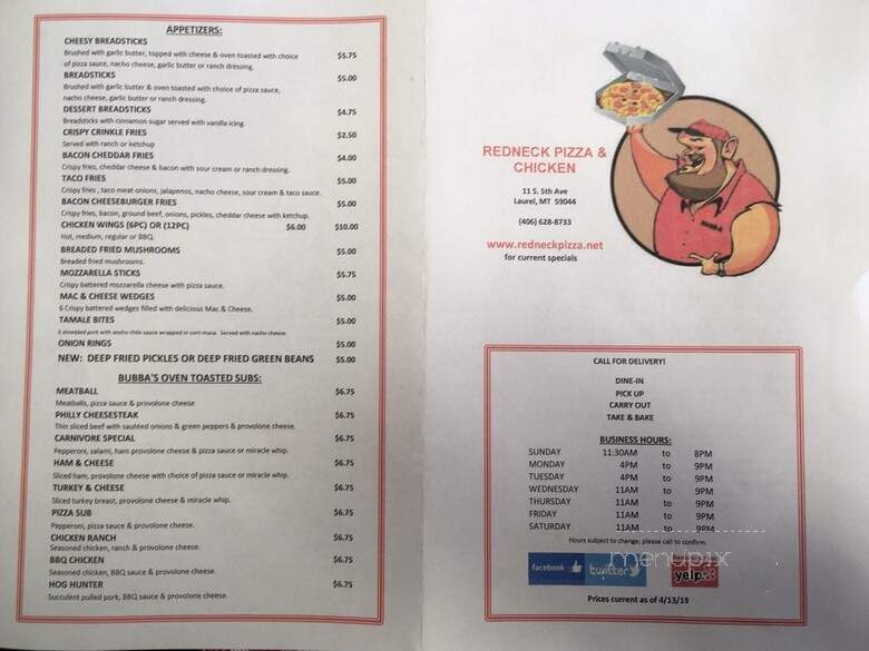 Redneck Pizza & Chicken - Billings, MT menu_pic