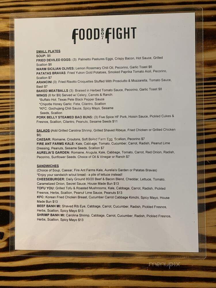 Food Fight - Charleston, SC menu_pic