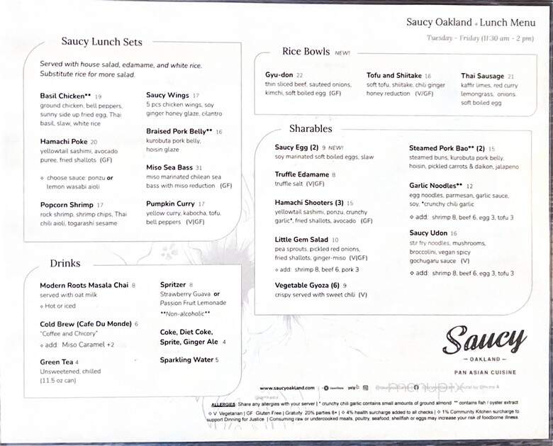 Saucy Oakland - Oakland, CA menu_pic