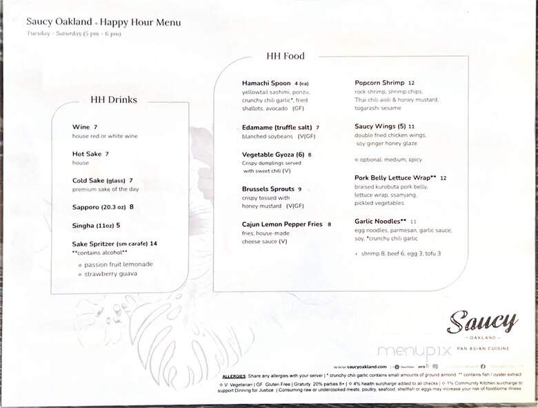 Saucy Oakland - Oakland, CA menu_pic