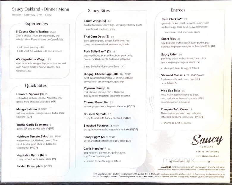 Saucy Oakland - Oakland, CA menu_pic