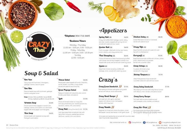 Crazy Thai - Richmond, VA menu_pic