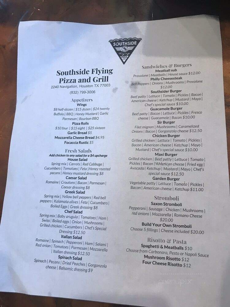 Southside Flying Pizza - Houston, TX menu_pic