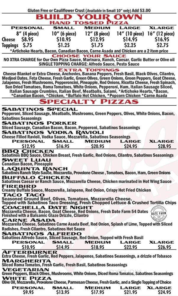 Sabatinos Pizza Pasta and Wings - La Quinta, CA
