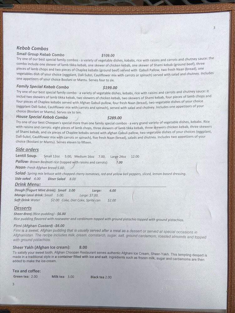 Afghan Choopan - Bothell, WA menu_pic