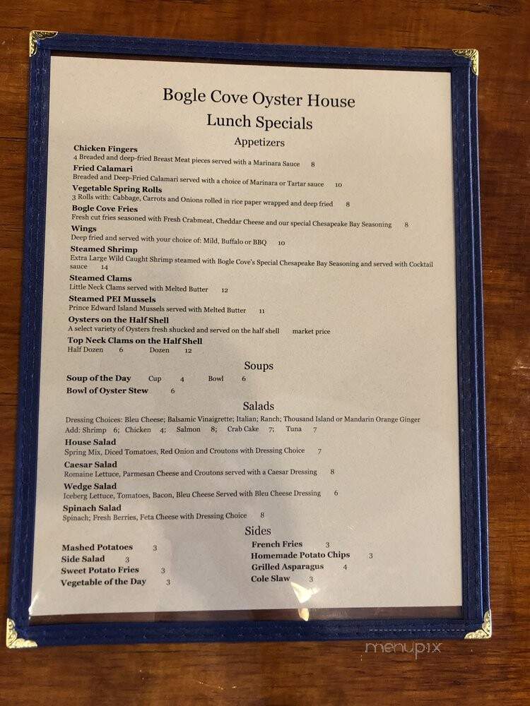 Bogle Cove Oyster House - Wilmington, DE menu_pic