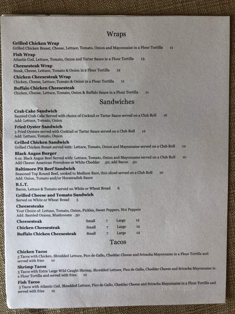 Bogle Cove Oyster House - Wilmington, DE menu_pic