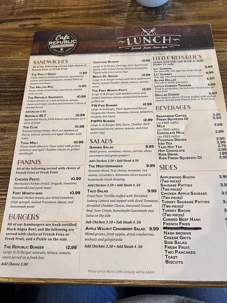Cafe Republic - Fort Worth, TX menu_pic