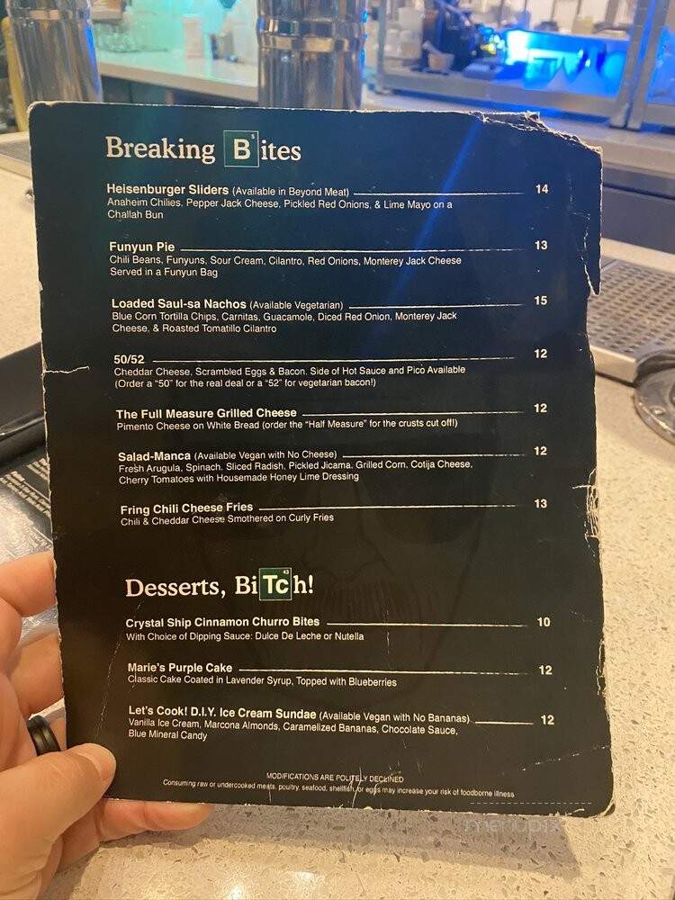 Breaking Bad Experience - West Hollywood, CA menu_pic