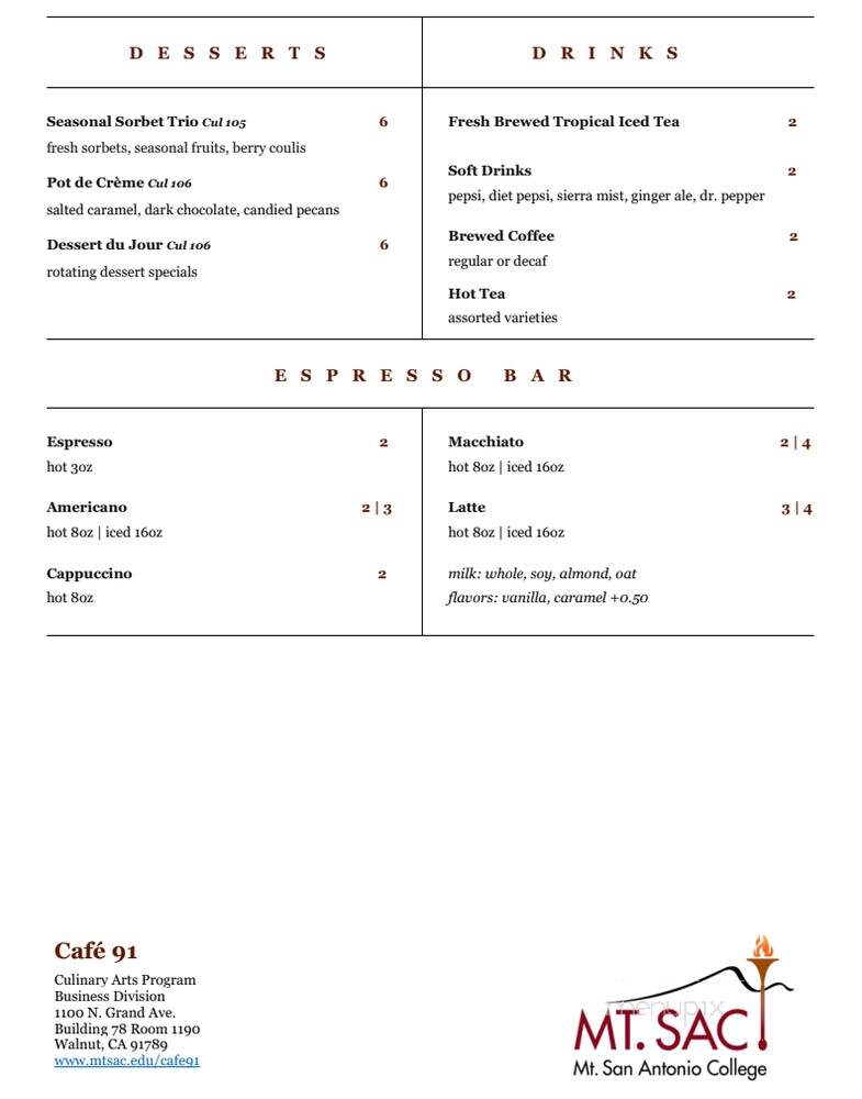 Cafe 91 - Walnut, CA menu_pic