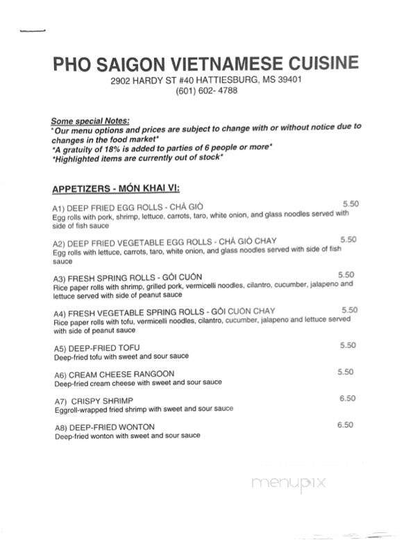 Pho Saigon - Hattiesburg, MS menu_pic