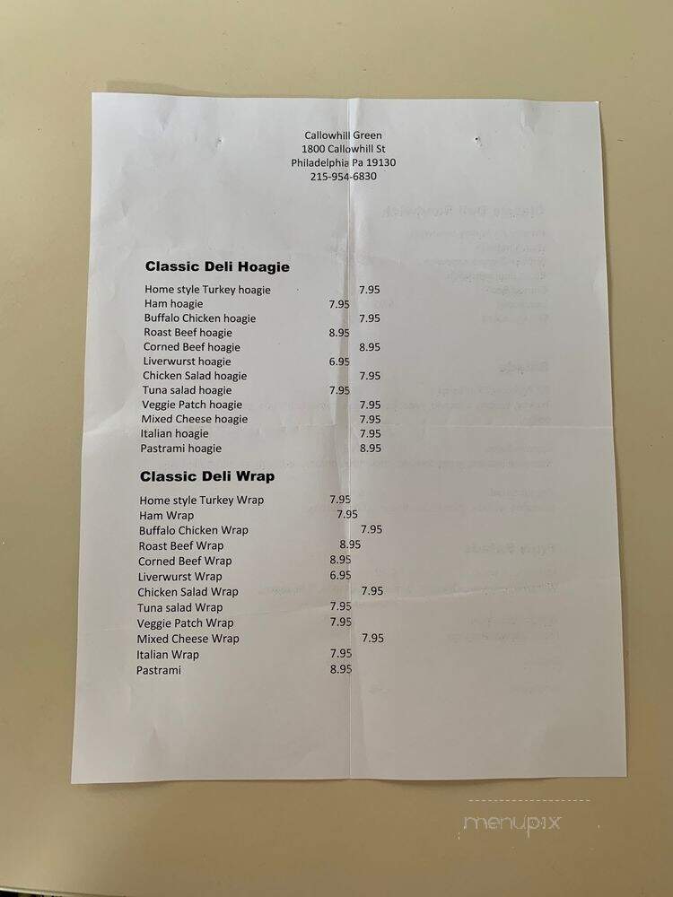 Callowhill Greens - Philadelphia, PA menu_pic