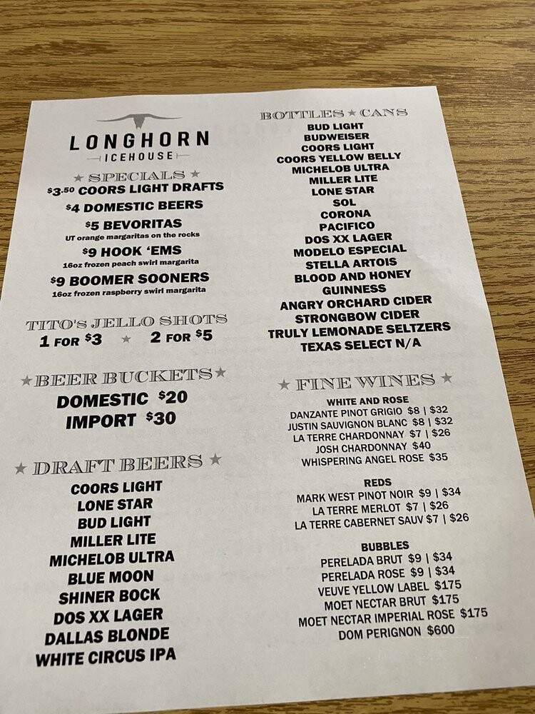 Longhorn Icehouse - Dallas, TX menu_pic