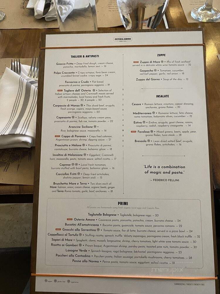 Osteria Amore - Salt Lake City, UT menu_pic