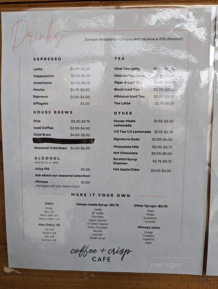 Coffee + Crisp - Austin, TX menu_pic