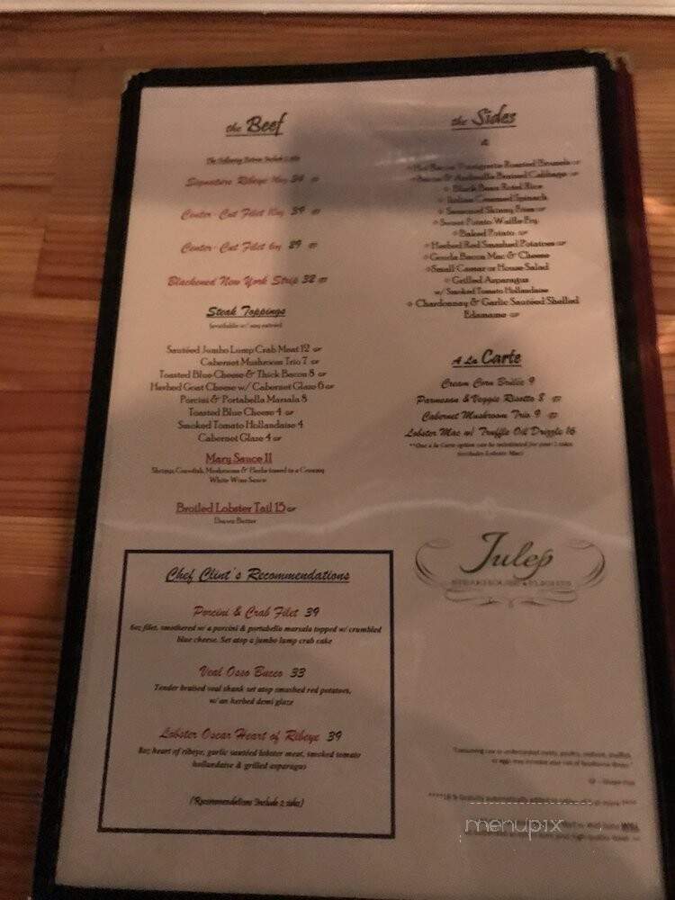 Juleps Steakhouse & Flights - Oxford, MS menu_pic